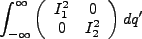 $\displaystyle \int^{\infty}_{-\infty}\left(\begin{array}{cc}I_1^2&0\\ 0&I_2^2\end{array}\right)dq'$