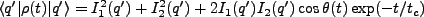 $\displaystyle \langle q'\vert\rho(t)\vert q'\rangle = I_1^2(q') + I_2^2(q') + 2I_1(q')I_2(q') \cos \theta(t)\exp(-t/t_c)$