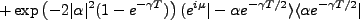 $\displaystyle +\exp\left(-2\vert\alpha\vert^2(1-e^{-\gamma T})\right)(e^{i\mu}\vert-\alpha e^{-\gamma T/2}\rangle \langle \alpha e^{-\gamma T/2}\vert$