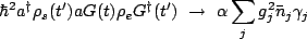 $\displaystyle \hbar^2 a^{\dagger}\rho_s(t')aG(t)\rho_{e}G^{\dagger}(t') \ \rightarrow \ \alpha \sum_jg_j^2\bar{n}_j\gamma_j $